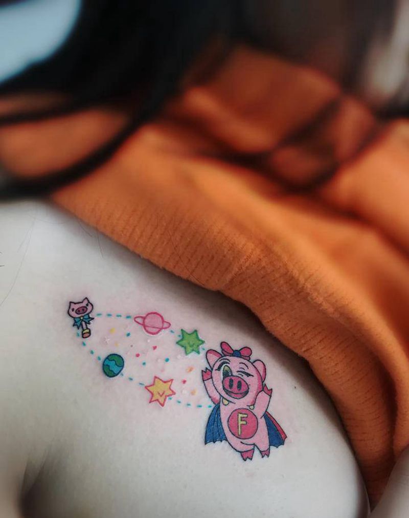 小猪纹身图片_胸部猪纹身图案