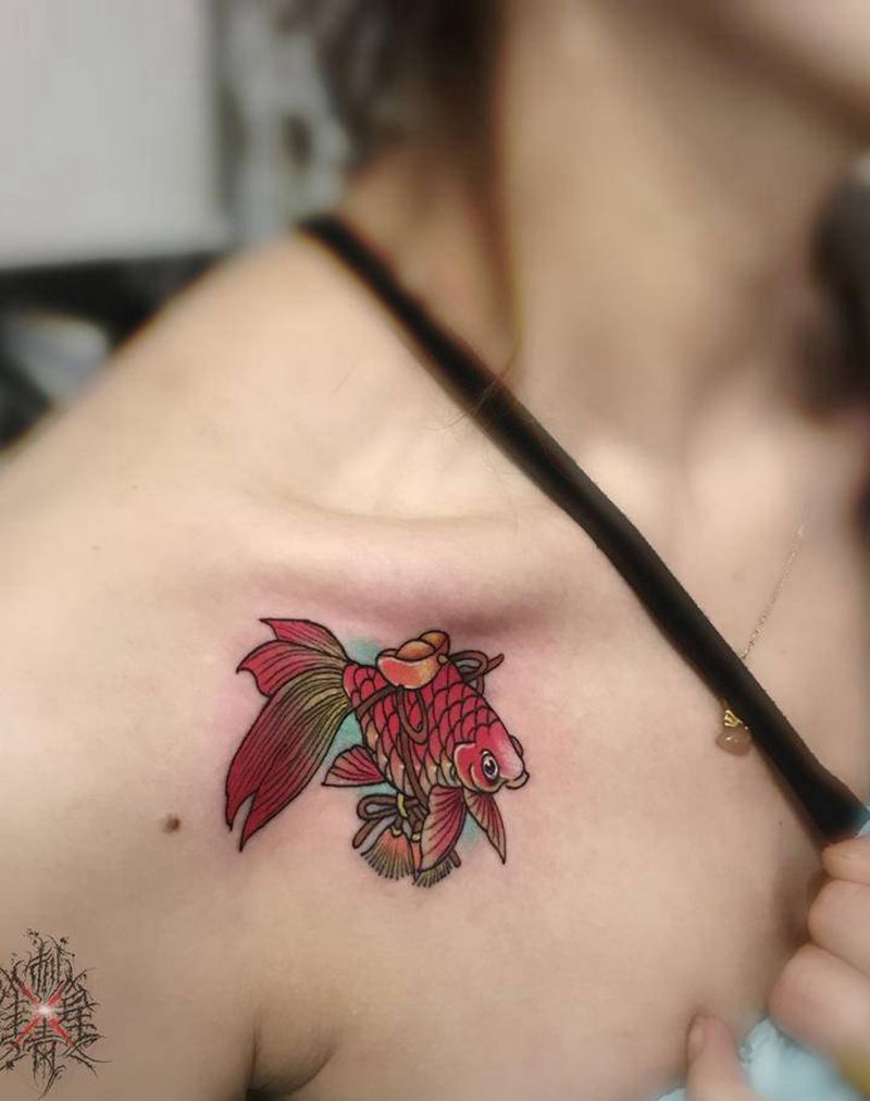 金鱼  元宝纹身图片_胸部New School纹身图案