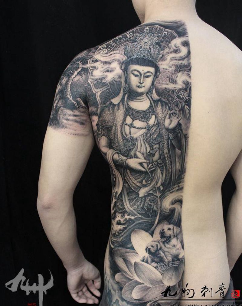 观世音菩萨纹身图片_背部原创纹身图案