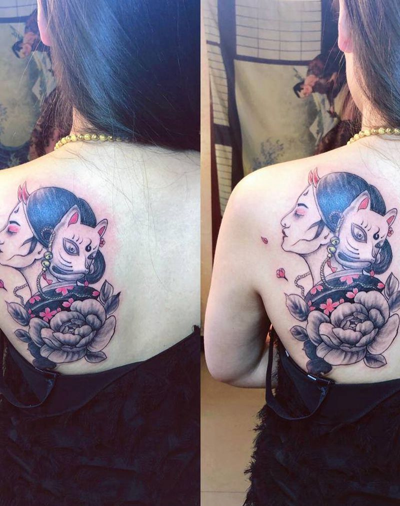 艺妓纹身图片_肩部背部纹身图案