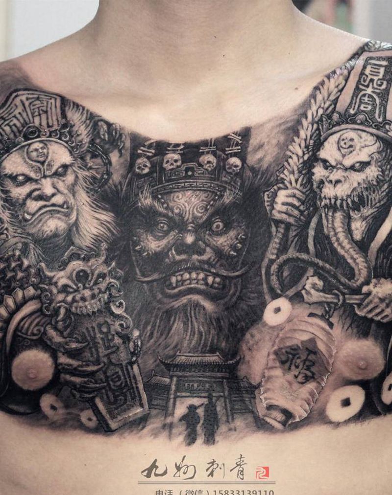 又见无常鬼纹身图片_胸部原创黑白无常纹身图案