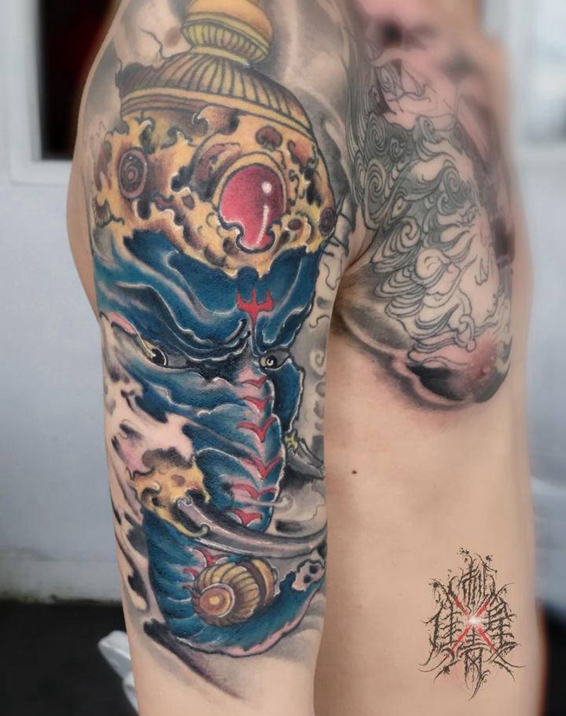 象神纹身图片_手臂新传统纹身图案