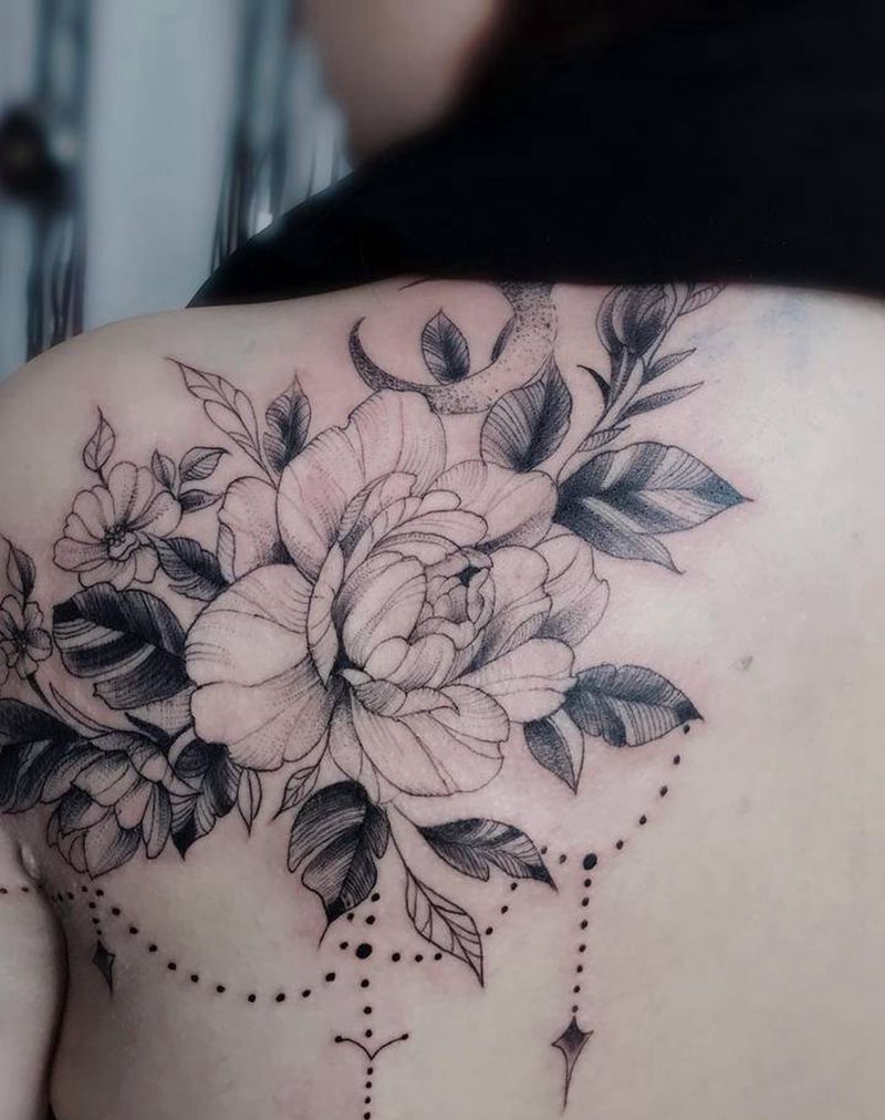 素花纹身图片_肩部纹身图案