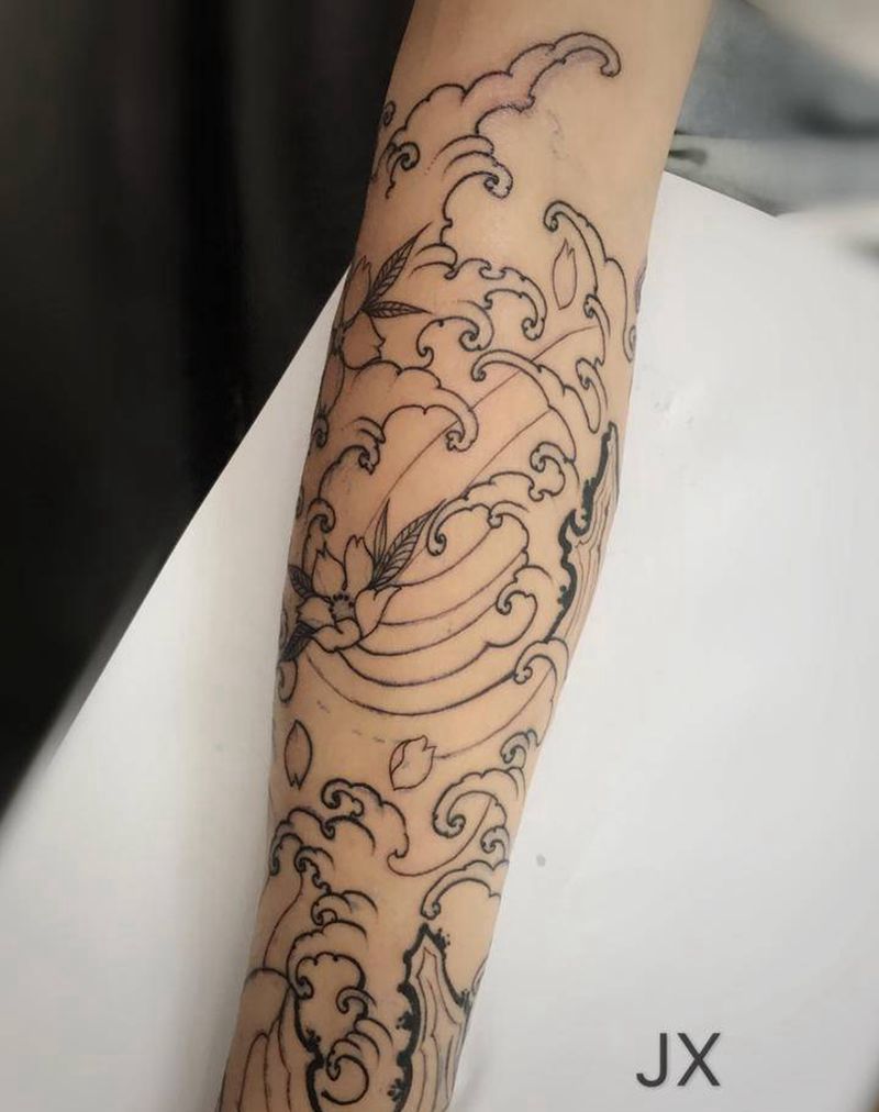 水浪 未完纹身图片_手臂纹身图案