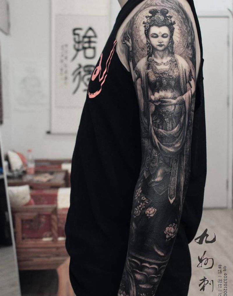 妙音天舞纹身图片_手臂原创飞天菩萨纹身图案