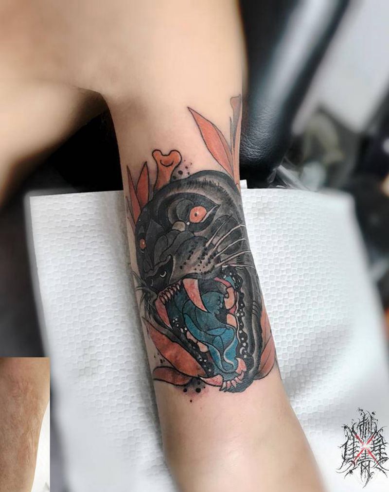 遮盖烫伤疤痕纹身图片_手臂New School纹身图案