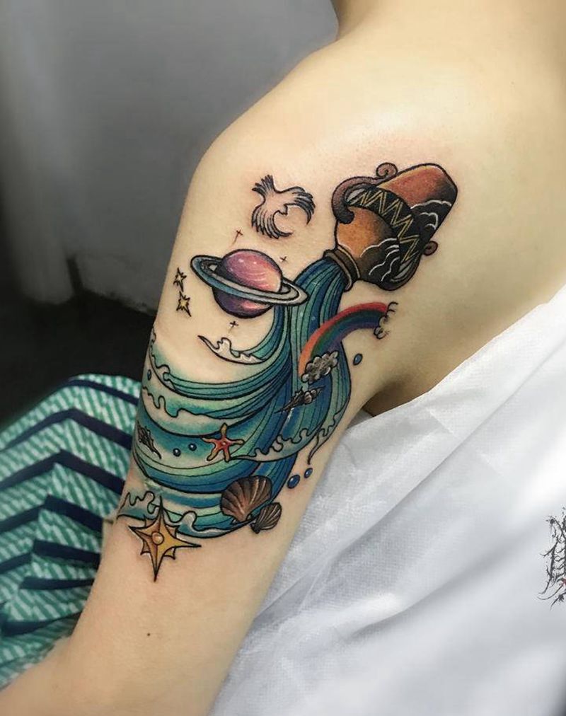 水瓶 星球纹身图片_手臂肩部纹身图案