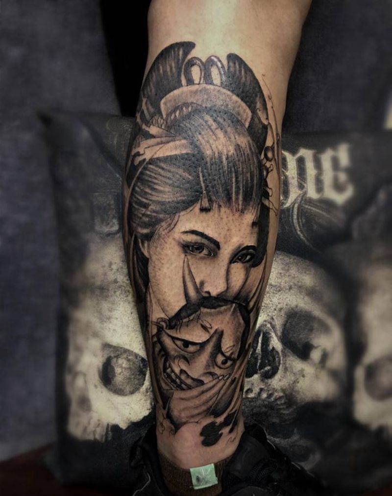 艺妓般若纹身图片_腿部手臂纹身图案