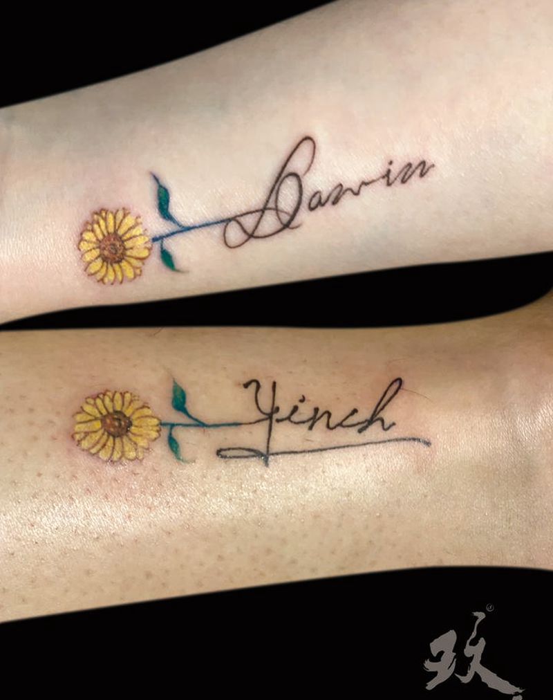 闺蜜向日葵纹身图片_手臂腿部纹身图案