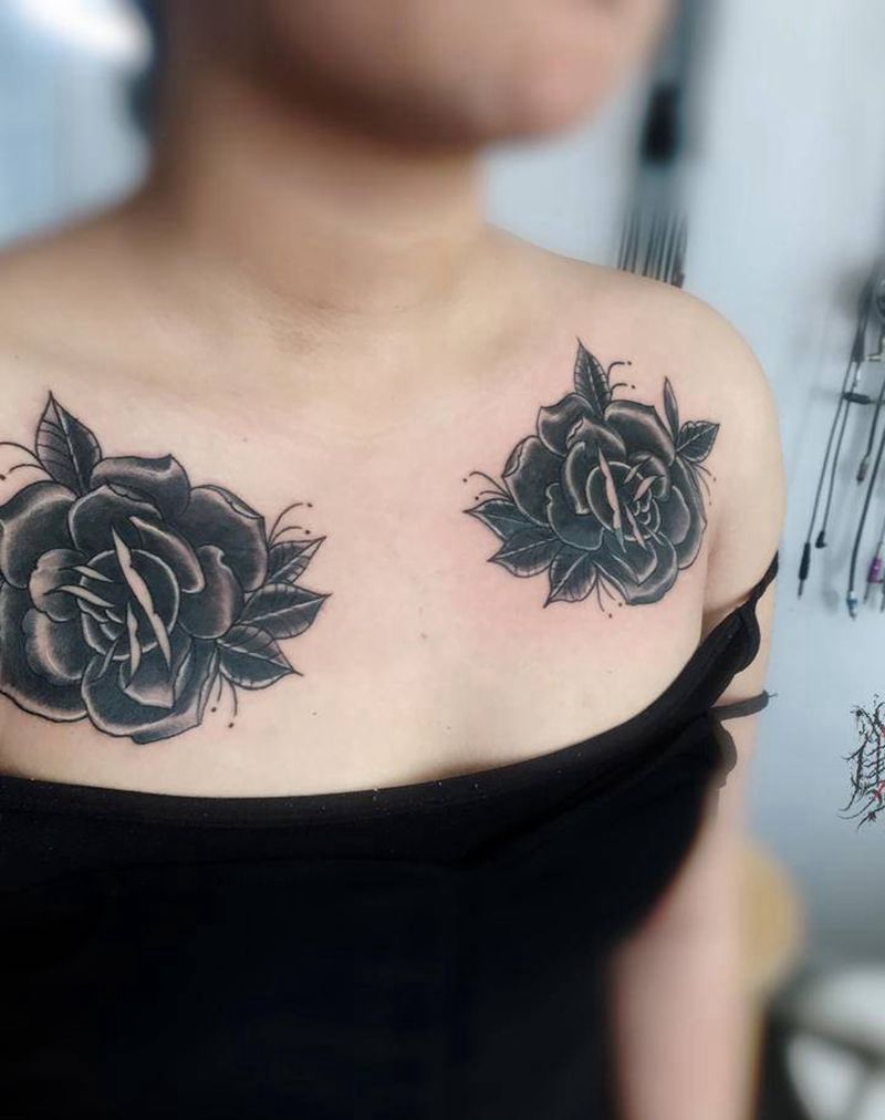 遮盖纹身图片_胸部纹身图案