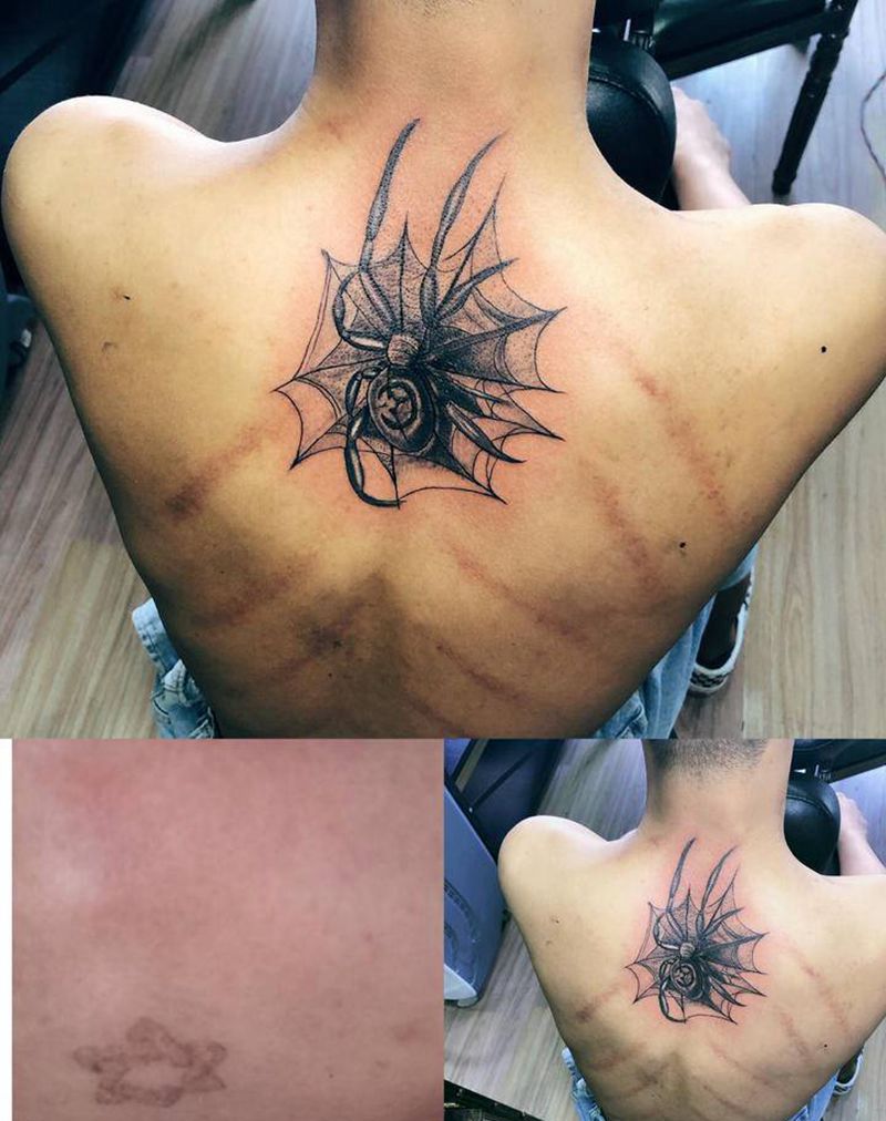 遮盖纹身图片_颈部背部纹身图案