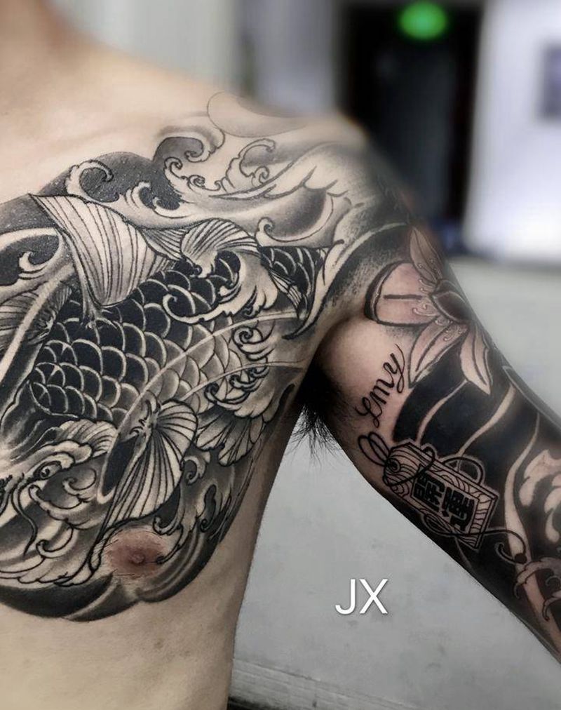 修改添加，胸口鲤鱼恢复后纹身图片_胸部手臂纹身图案