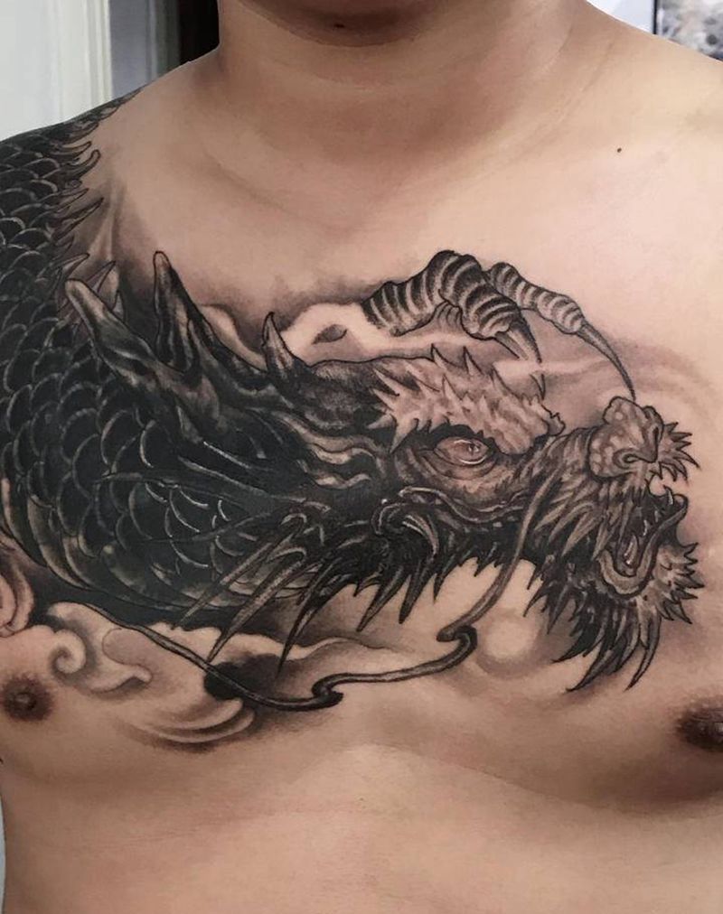 遮盖龙恢复后纹身图片_胸部纹身图案