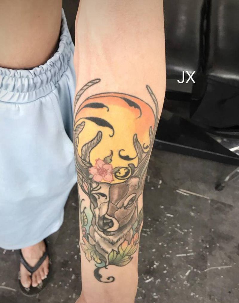 恢复后鹿纹身图片_手臂New School纹身图案