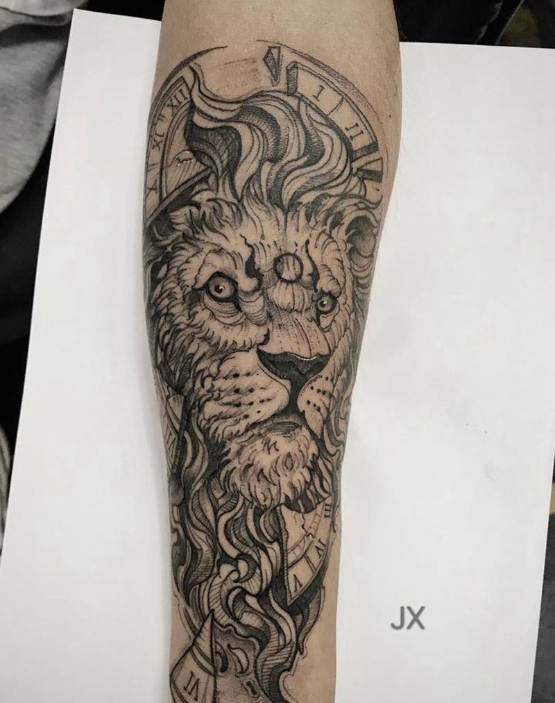狮子纹身图片_手臂点刺纹身图案