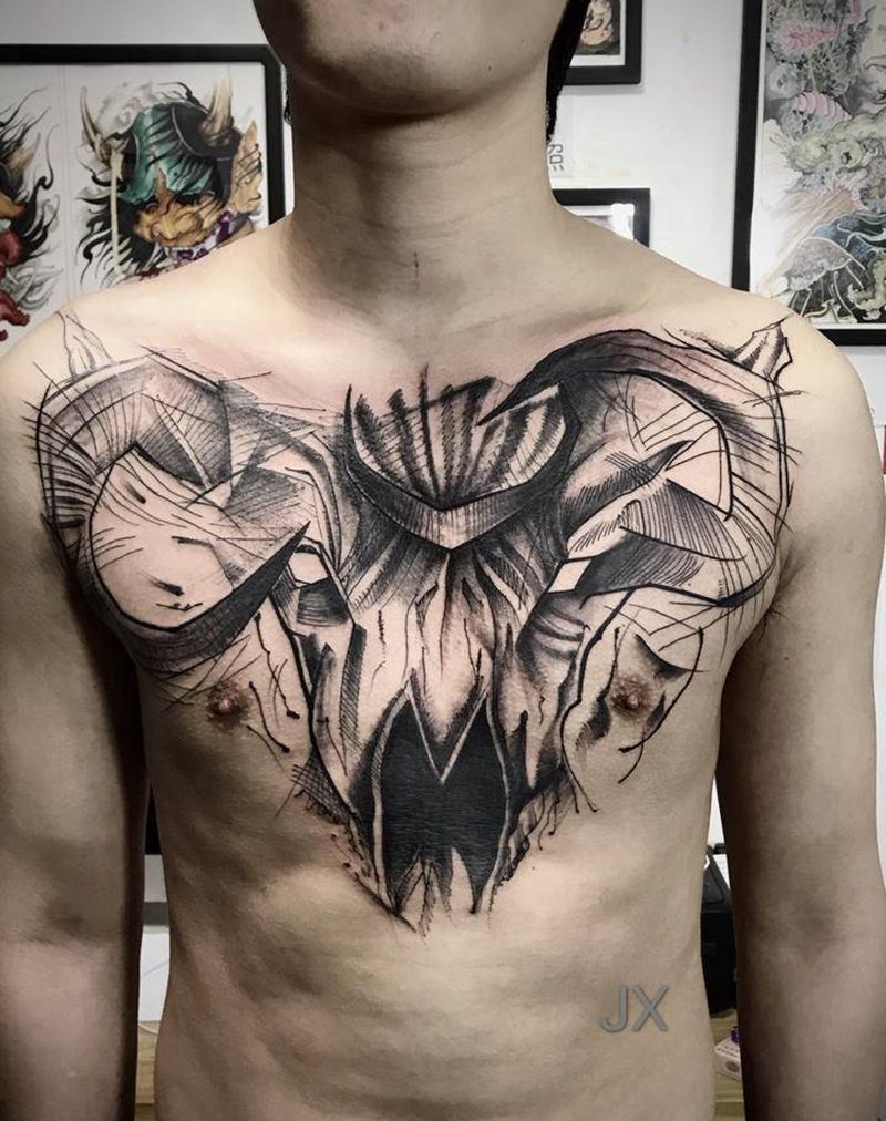 花胸纹身图片_胸部纹身图案