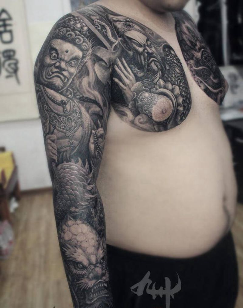 花臂纹身图片_手臂胸部原创关公不动明王纹身图案