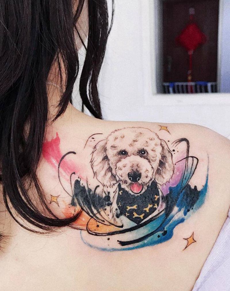 狗狗遮盖纹身图片_背部纹身图案