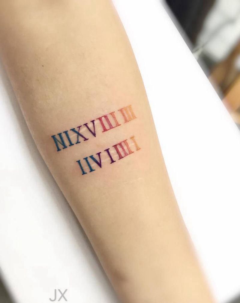 罗马数字生日纹身图片_手臂纹身图案