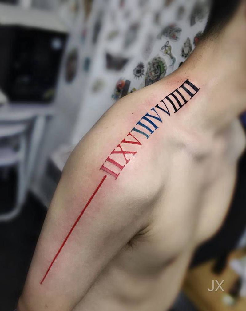 罗马数字  字母纹身图片_肩部手臂纹身图案