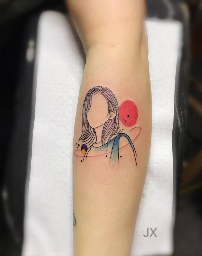 线条人像纹身图片_手臂纹身图案