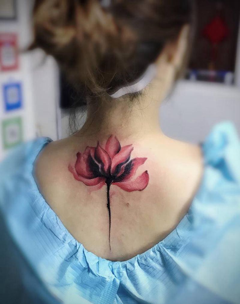 遮盖纹身图片_背部水墨水彩纹身图案