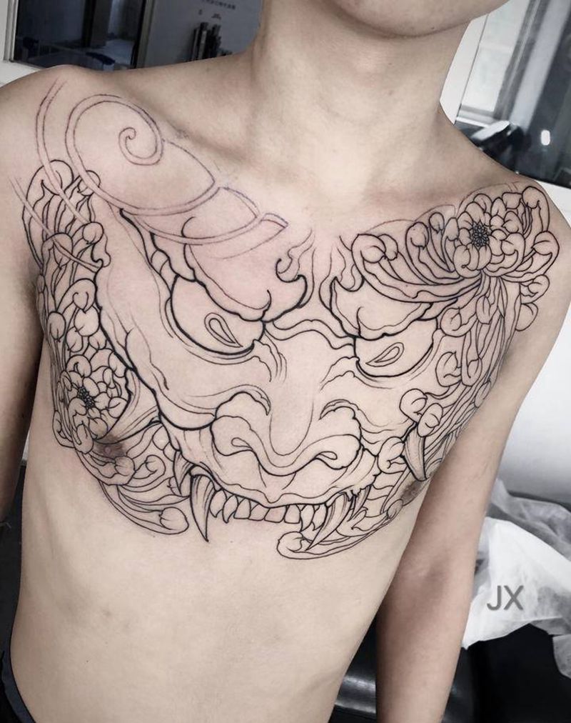 花胸般若未完纹身图片_胸部纹身图案