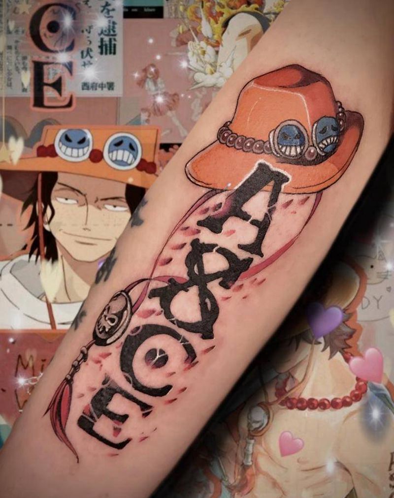 海贼王艾斯纹身图片_手臂New School海贼王纹身图案