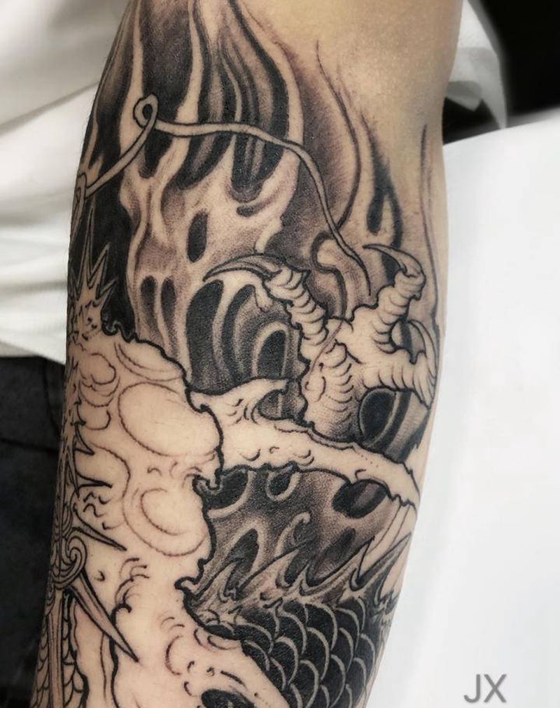 龙未完纹身图片_手臂纹身图案