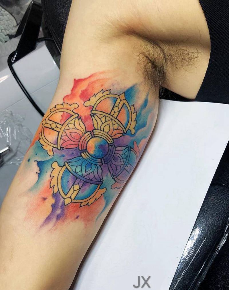 降魔杵纹身图片_手臂水彩纹身图案