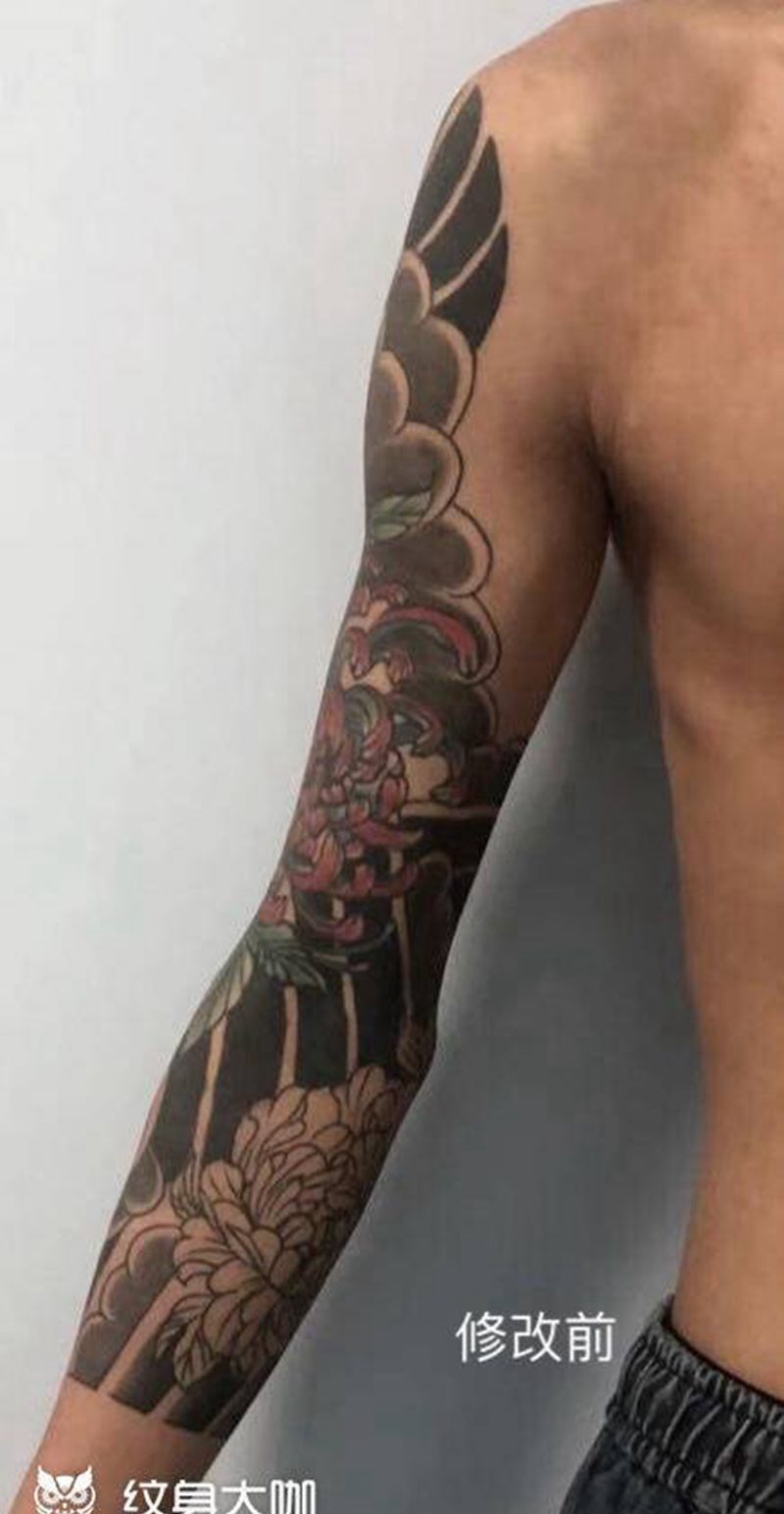 修改七分袖纹身图片_手臂老传统纹身图案