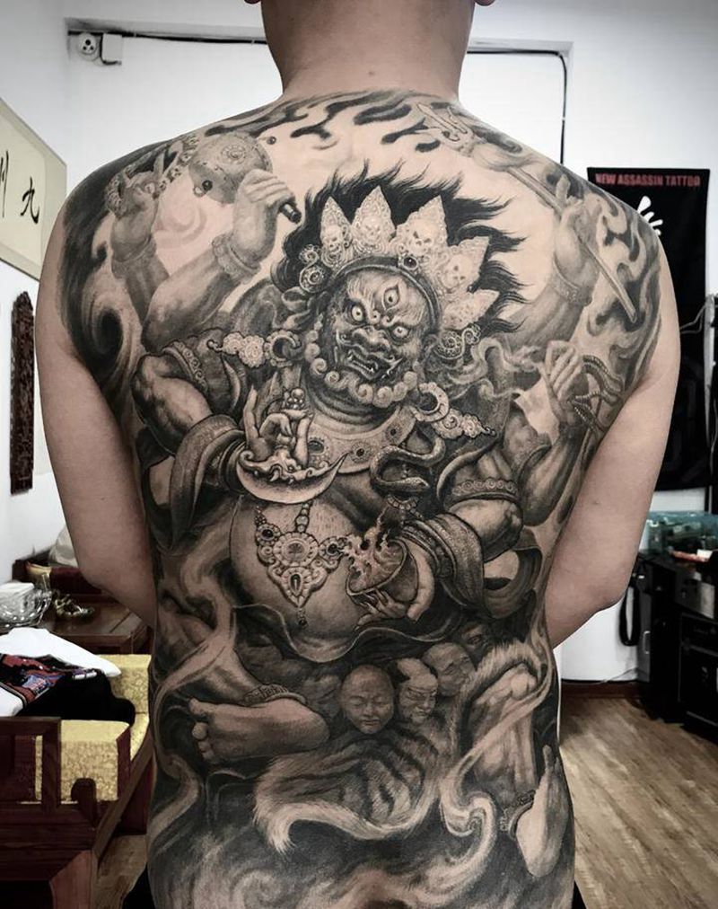 大黑天纹身图片_背部恢复后纹身图案