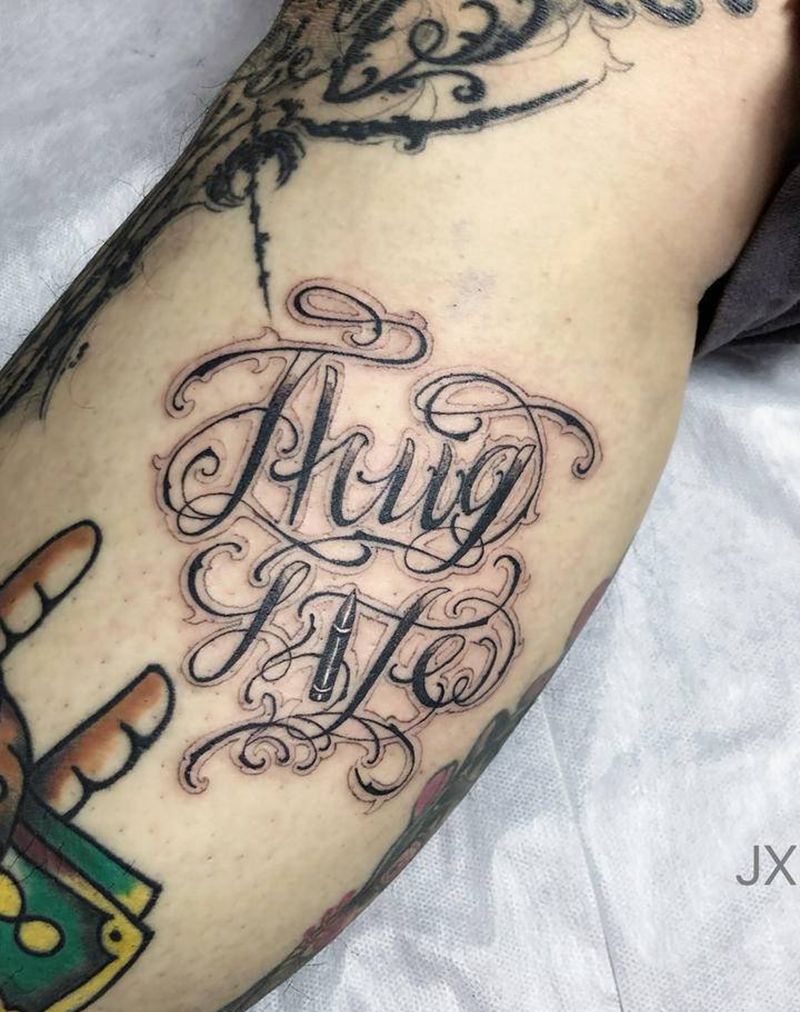 字纹身图片_腿部手臂花体字纹身图案