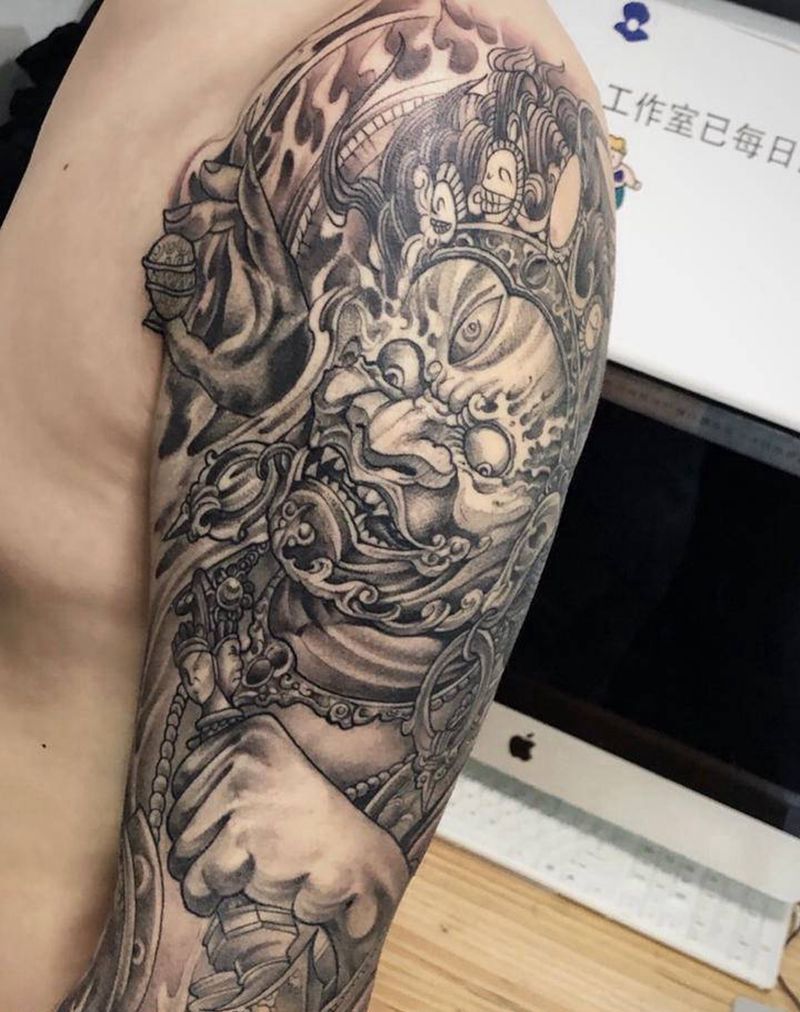 大黑天未完纹身图片_手臂新传统纹身图案