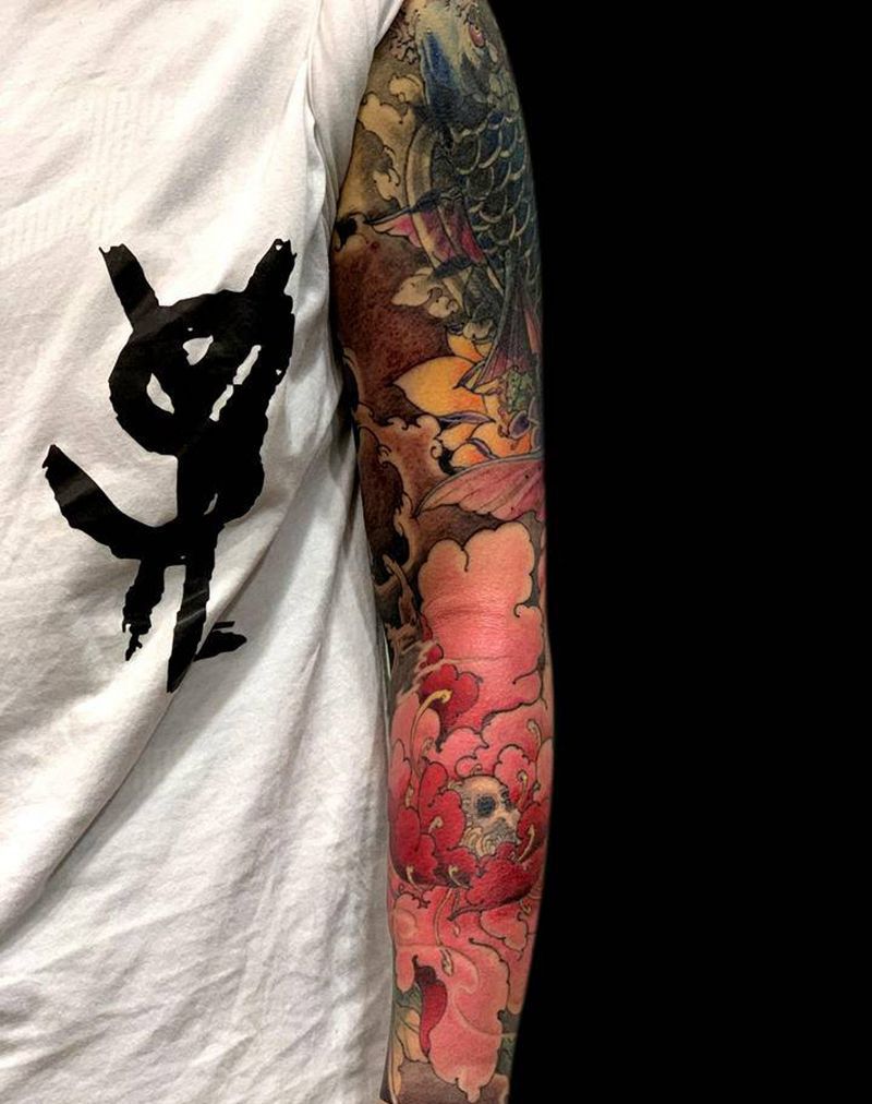 遮盖花臂纹身图片_手臂新传统纹身图案