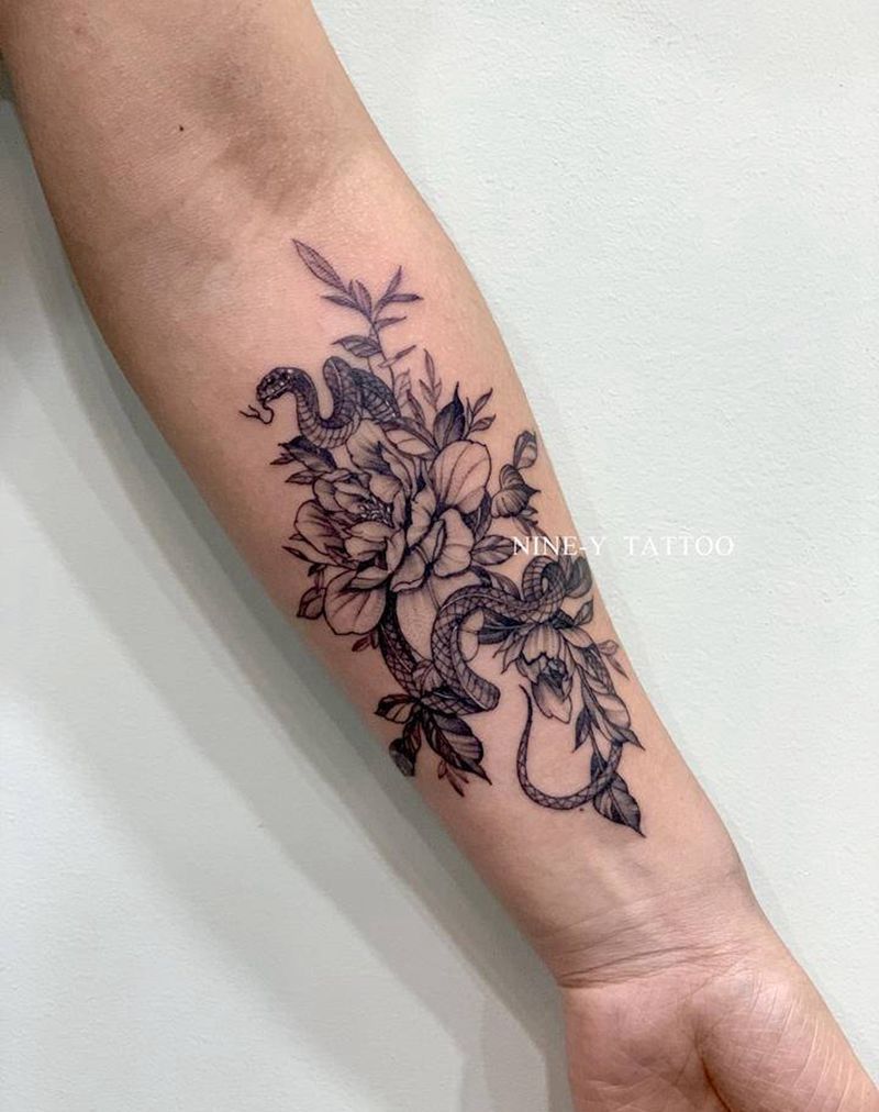 素花纹身图片_手臂纹身图案