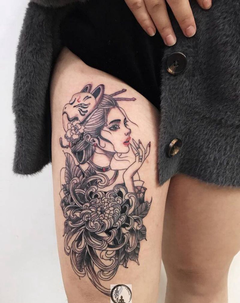 图纹身图片_腿部新传统纹身图案