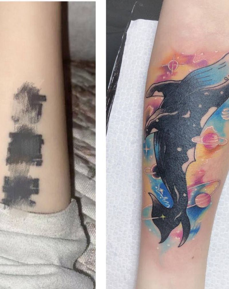 遮盖纹身图片_手臂水彩纹身图案
