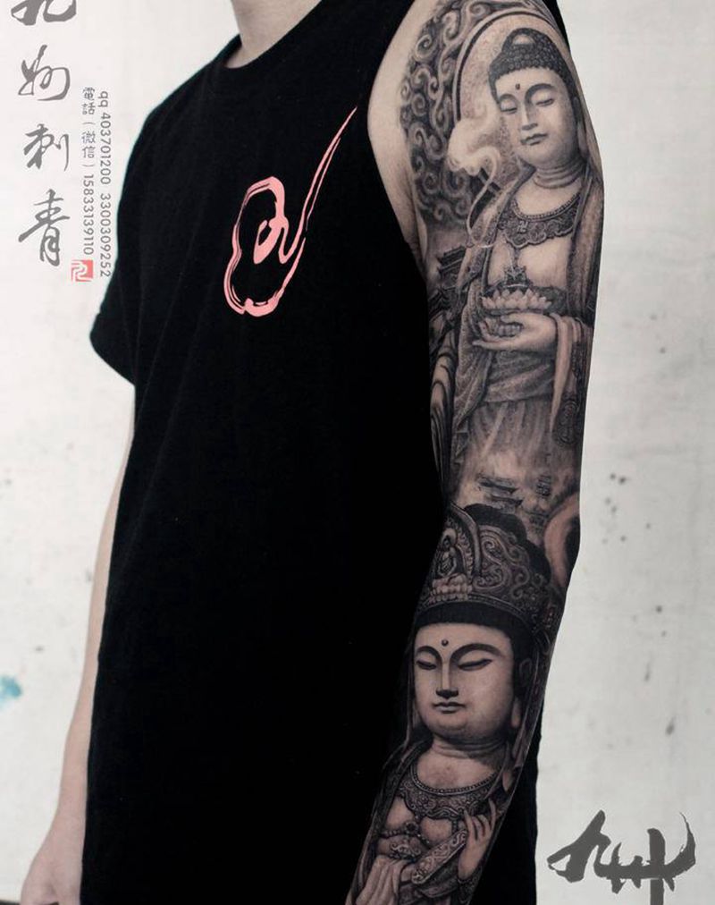 接引图纹身图片_手臂原创阿弥陀佛纹身图案