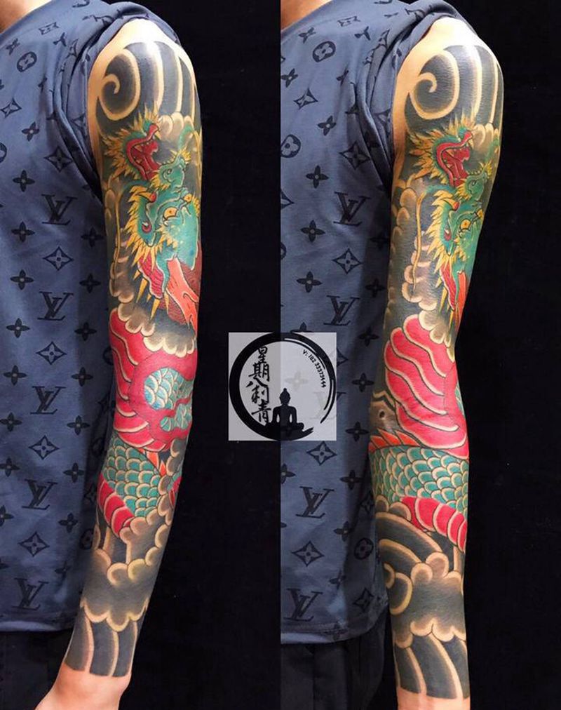 老传统龙纹身图片_手臂手部老传统纹身图案
