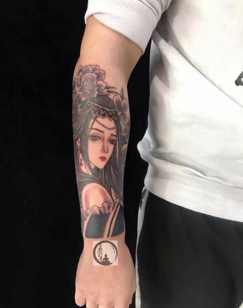 艺妓纹身图片_手臂新传统艺妓汉美人纹身图案
