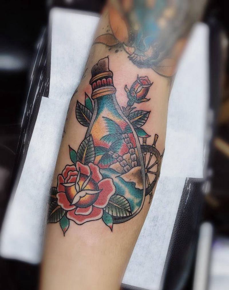 漂流瓶纹身图片_手臂Old School纹身图案