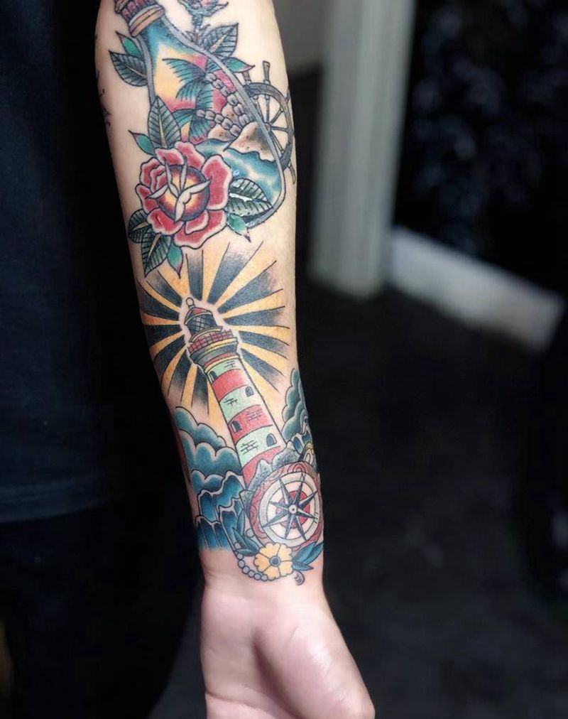灯塔纹身图片_手臂Old School纹身图案