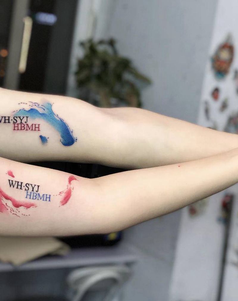 情侣纹身纹身图片_手臂水彩纹身图案