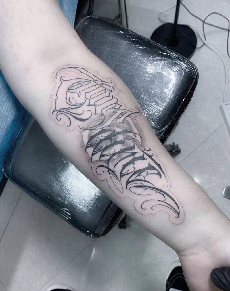 及时行乐纹身图片_手臂花体字纹身图案