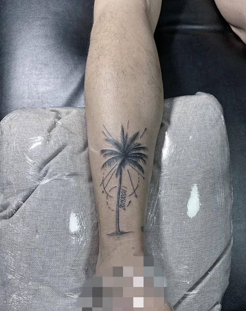 椰树纹身图片_腿部几何纹身图案