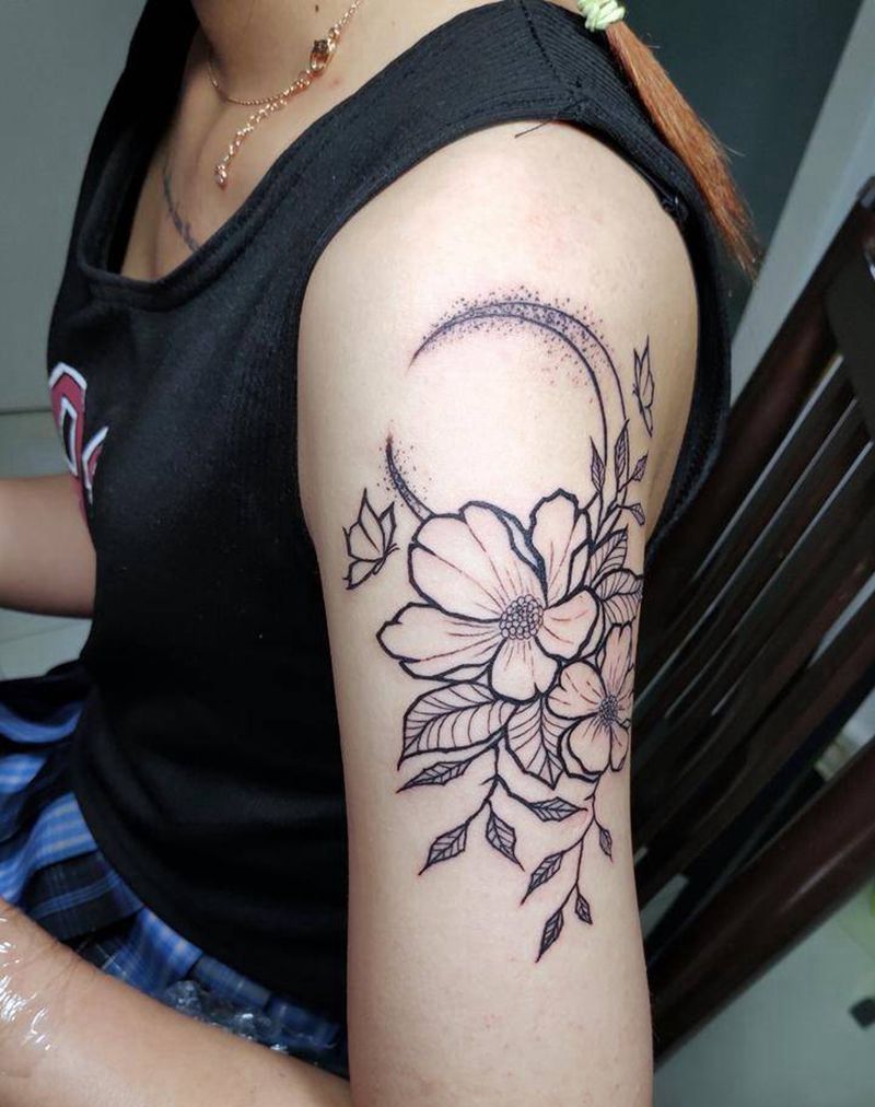 铿锵素花纹身图片_手臂清新素花女生纹身图案