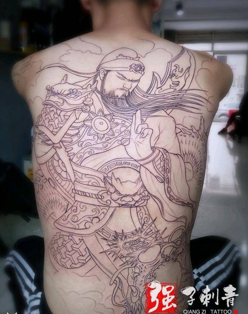 关公纹身图片_背部新传统纹身图案