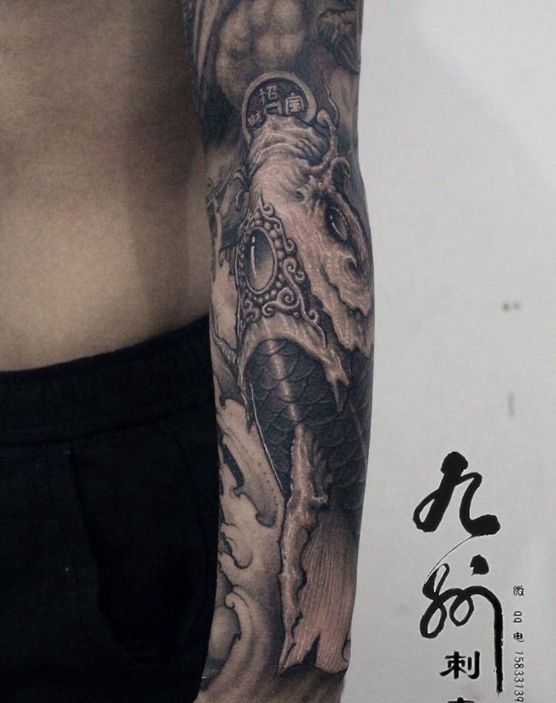跃龙门纹身图片