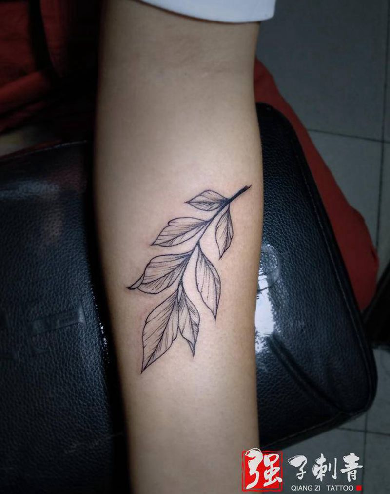树叶纹身图片_手臂小清新纹身图案